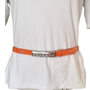 Leatherock Orange Leather Skinny Belt Crystal Studs